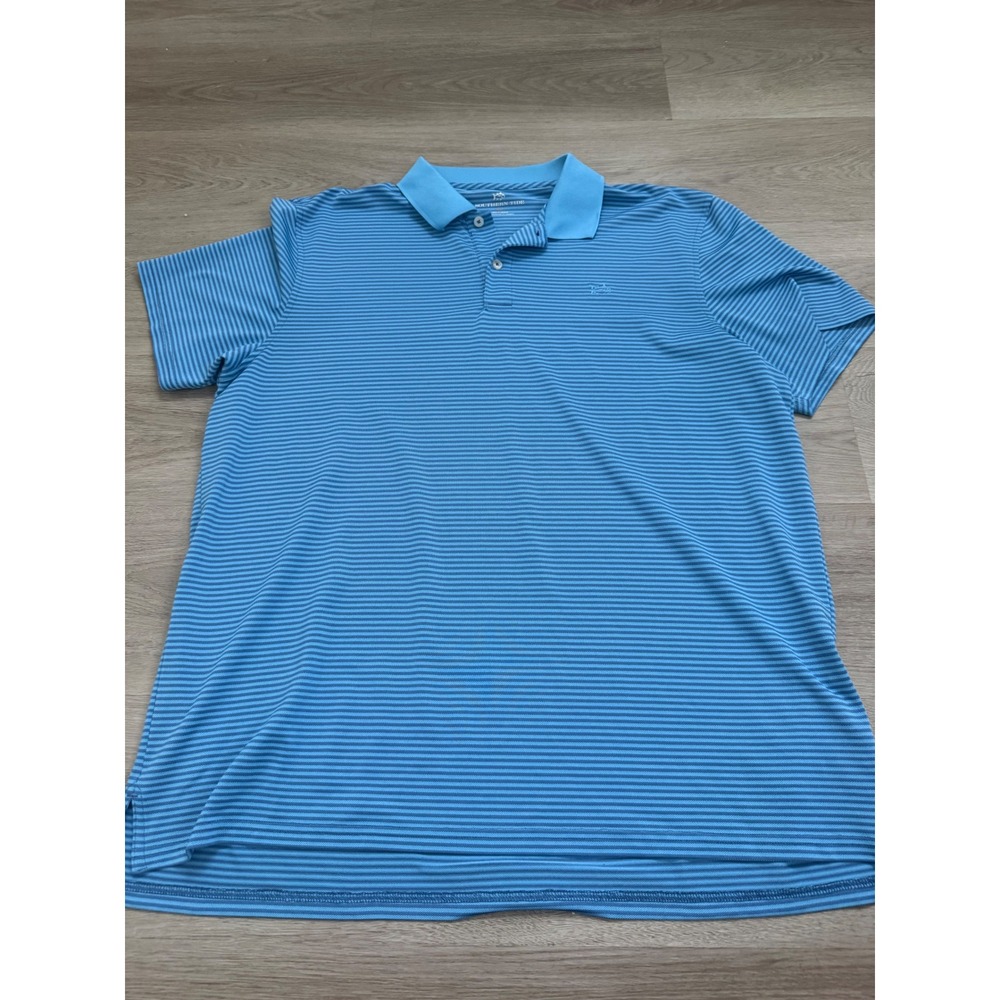 Southern Tide Mens XL Blue Striped Performance Short Sleeve Polo Shirt Skipjack